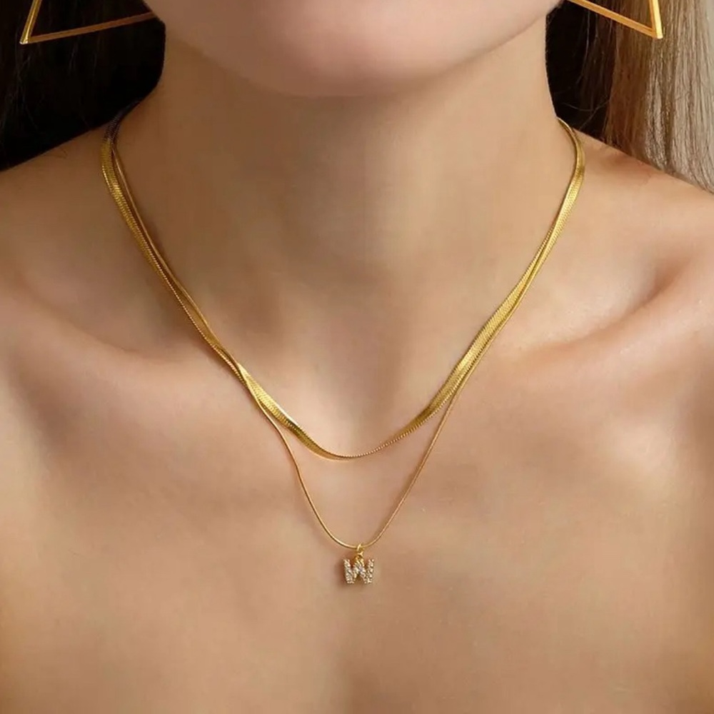 Double Layer Pendant Letter Necklaces in Gold Plated Stainless Steel - Picture 5 of 15
